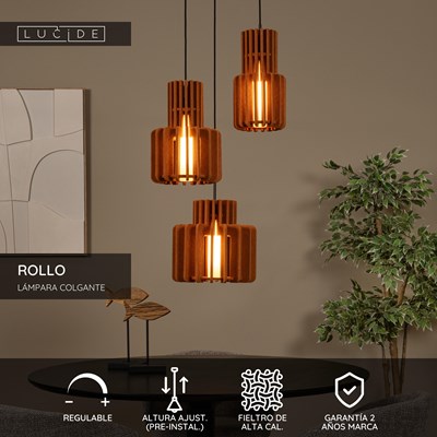 Lucide ROLLO - Lámpara colgante - 3xE27 - Terracota